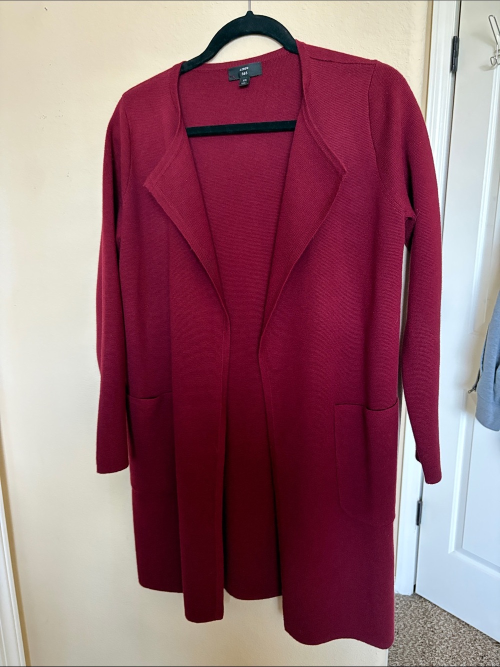 J. Crew Open-Front Long Cardigan in Deep Cranberry
